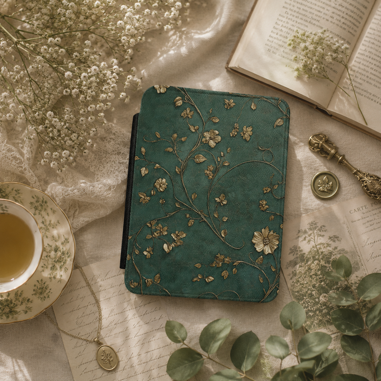 Antique gold blossom Kindle case — additional view
