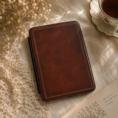 Antique book Kindle case shown at an angle