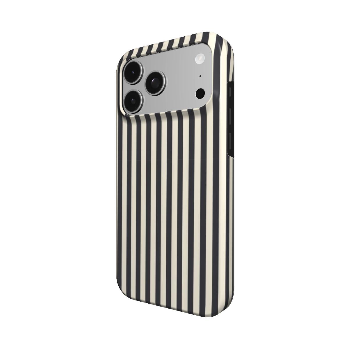Black & Cream Stripe phone case – MagSafe iPhone case, angled view
