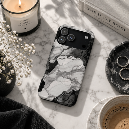 Black & White Marble Phone Case — MagSafe Compatible