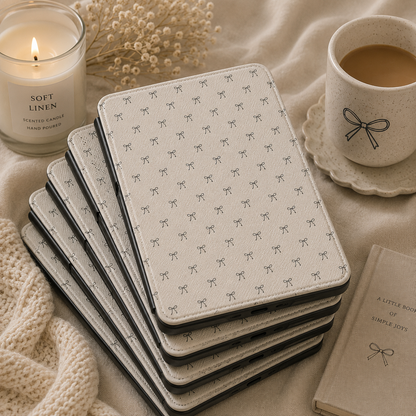 Black Bows Kindle case shown at an angle