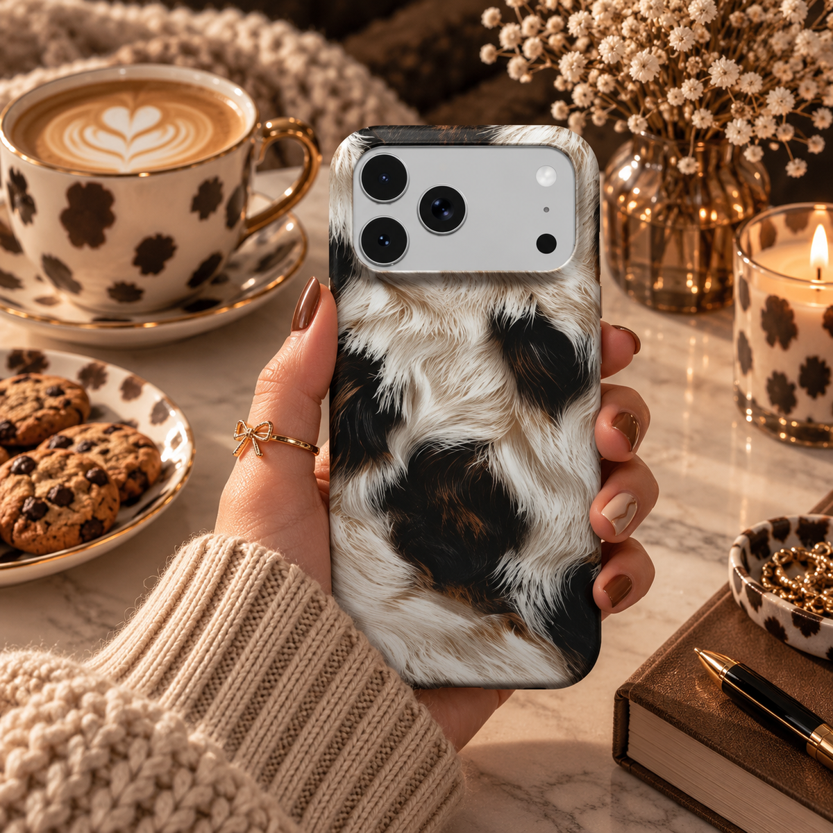 Black Cowhide phone case – MagSafe iPhone case, styled photo