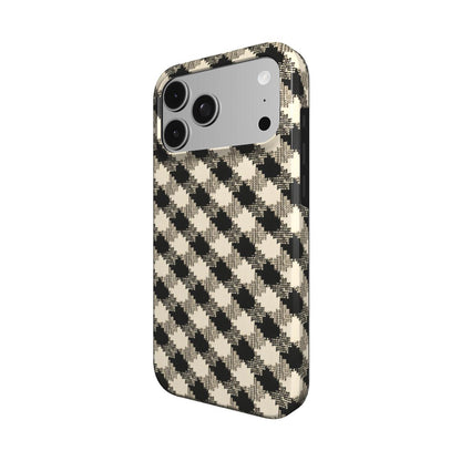 Black & Cream Check phone case – MagSafe iPhone case, angled view