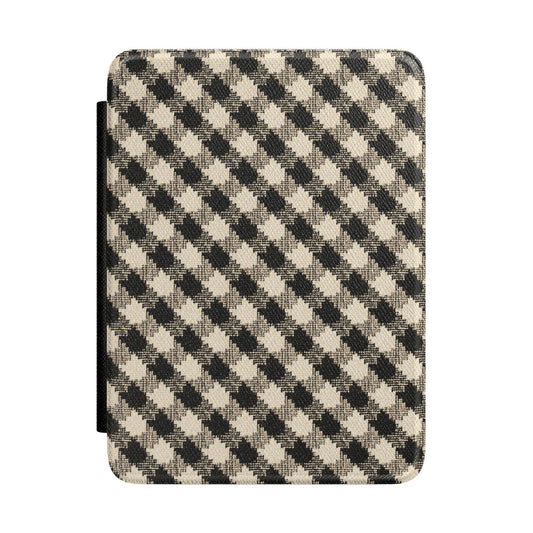 Black and Cream Houndstooth Kindle Case - front view