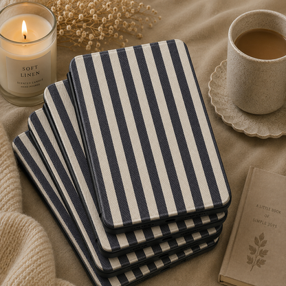 Black Cream Stripe Kindle case shown at an angle