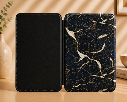 Black gold veined marble Kindle case — additional view