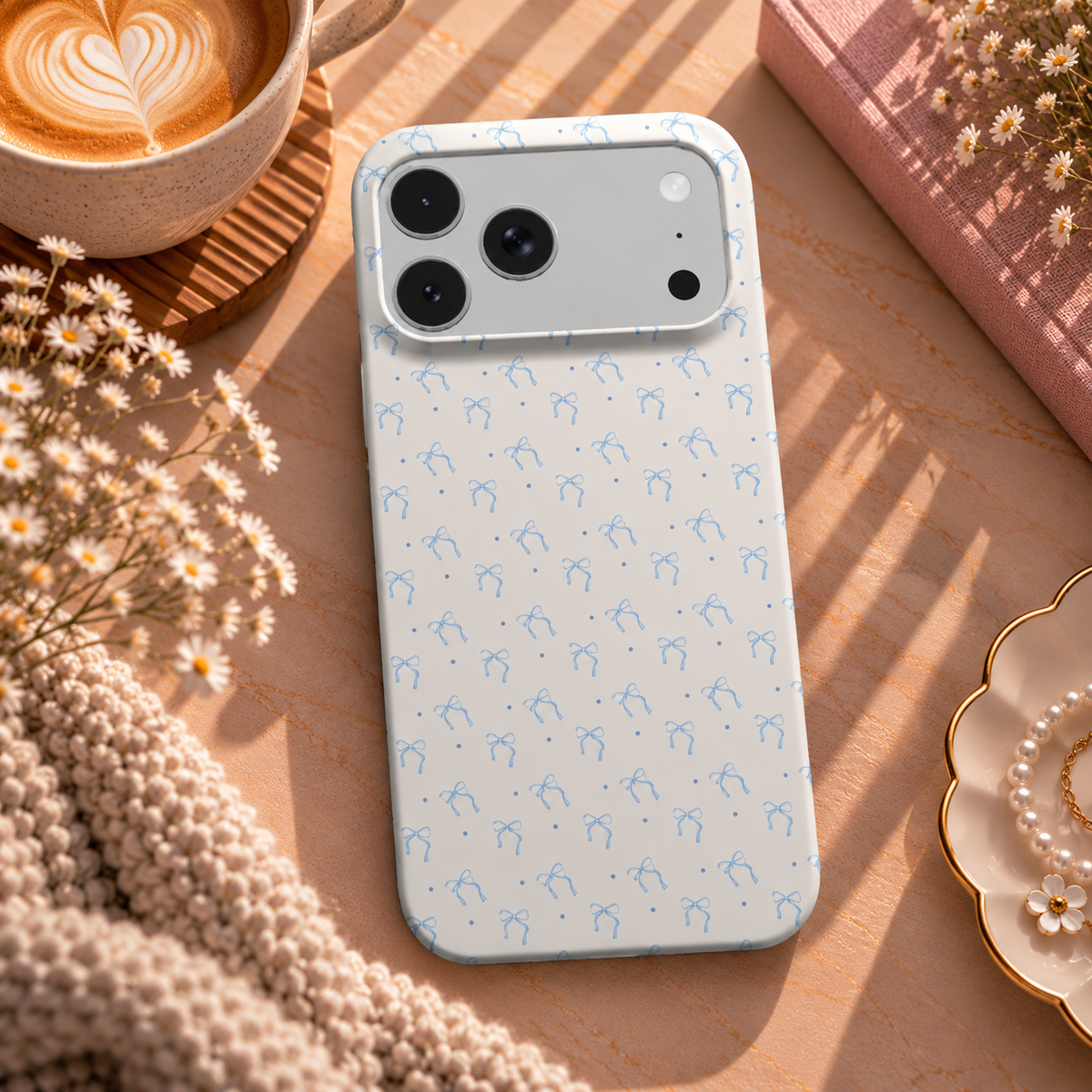 Blue Bow phone case – MagSafe iPhone case, lifestyle photo