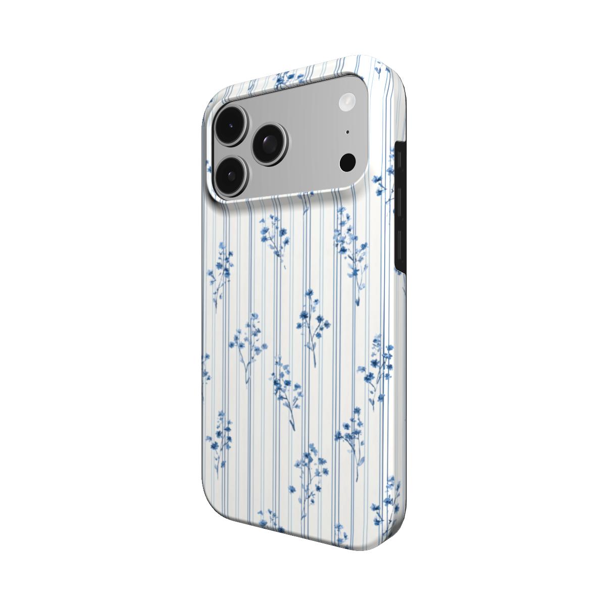 Blue Floral Pinstripe phone case – MagSafe iPhone case, detail view