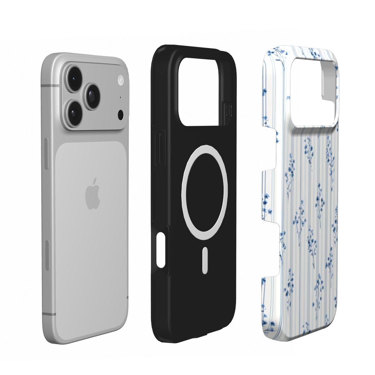 Blue Floral Pinstripe phone case – MagSafe iPhone case, second detail view