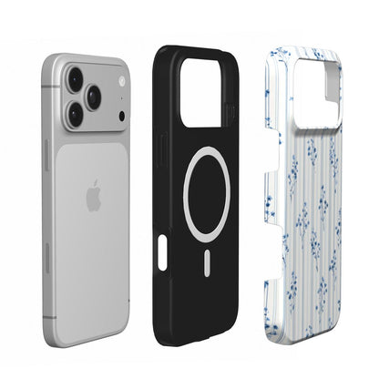 Blue Floral Pinstripe phone case – MagSafe iPhone case, second detail view