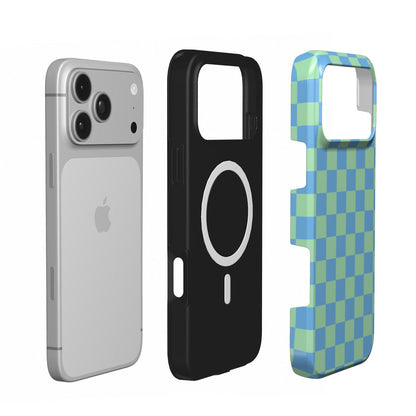 Blue & Green Check phone case – MagSafe iPhone case, detail view