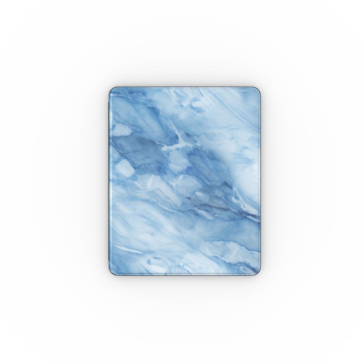 Blue marble iPad case open, showing the stand fold and interior