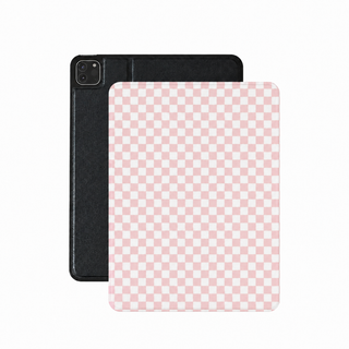 Blush check iPad case in pale pink and white vegan Saffiano leather