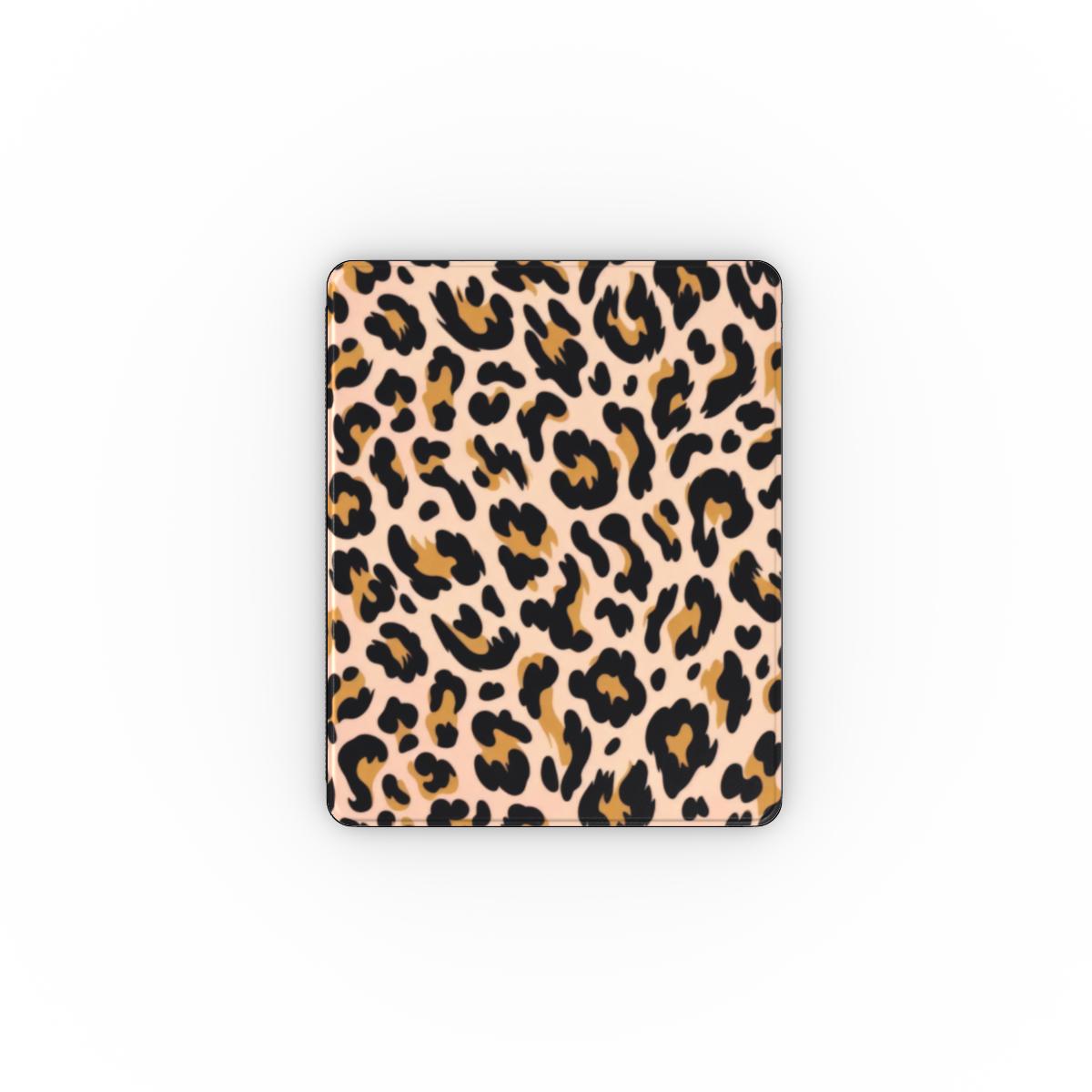 Blush leopard iPad case open, showing the stand fold and interior