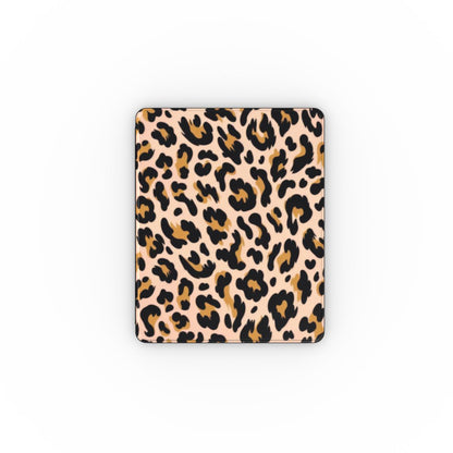 Blush leopard iPad case open, showing the stand fold and interior