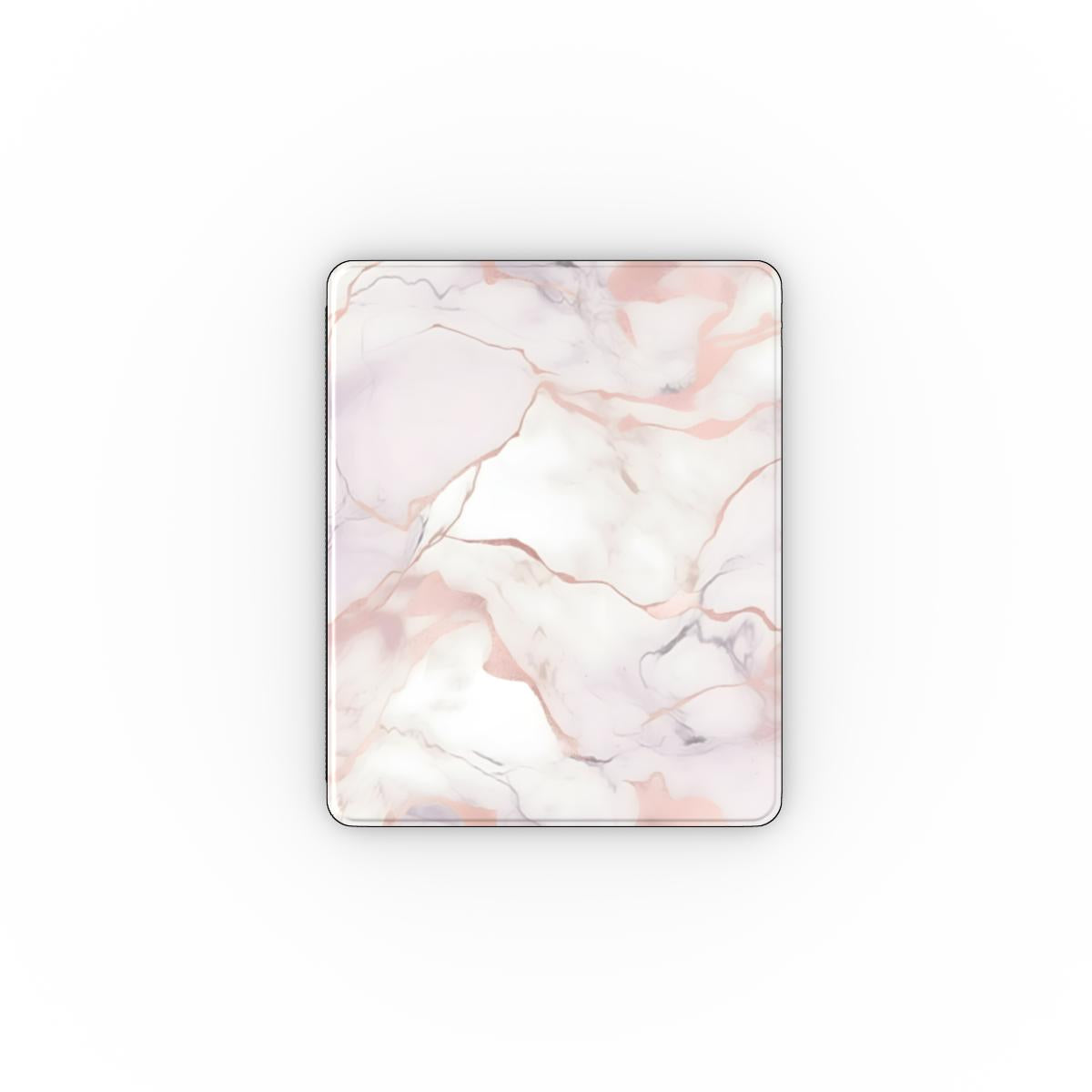 Blush marble iPad case open, showing the stand fold and interior