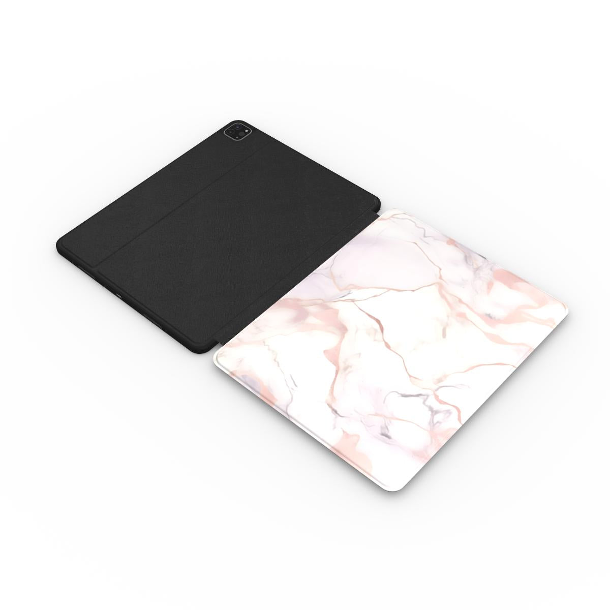 Blush marble iPad case with the Apple Pencil charging in its cutout