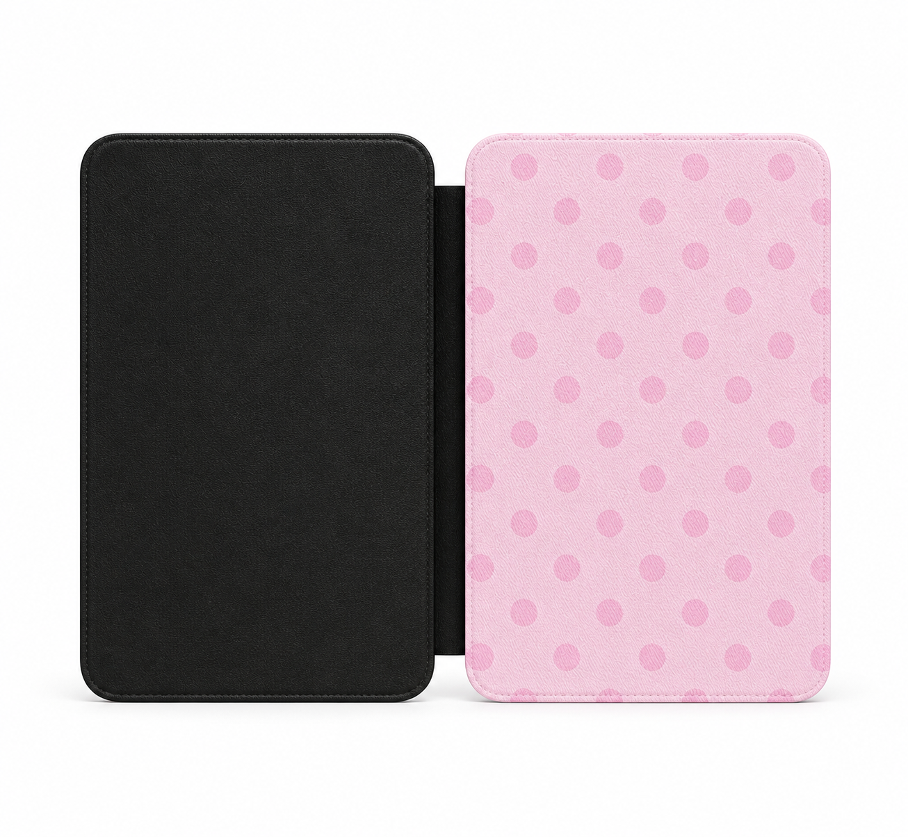 Blush polka dot Kindle case front cover close-up — Coquette Reader tonal pink dots
