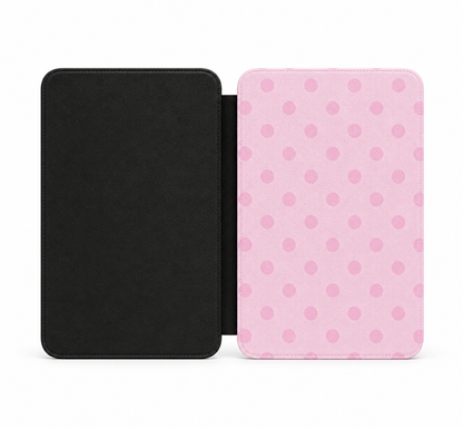 Blush polka dot Kindle case front cover close-up — Coquette Reader tonal pink dots