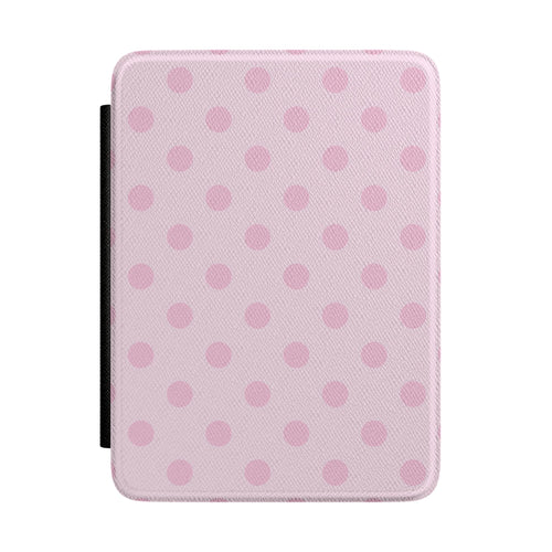 Pale blush pink Kindle Paperwhite case with soft rose polka dots front cover — Coquette Reader gift for her