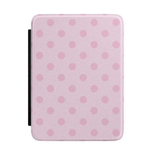 Pale blush pink Kindle Paperwhite case with soft rose polka dots front cover — Coquette Reader gift for her