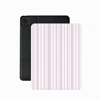 Blush ticking stripe iPad case in pink and white vegan Saffiano leather — soft preppy folio
