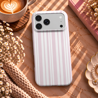 Blush Ticking Stripe phone case – MagSafe iPhone case, lifestyle photo