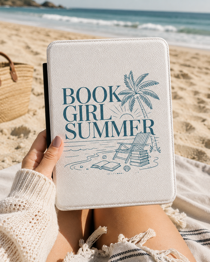 Book Girl Summer Beach Kindle case front cover — summery beach bookish print