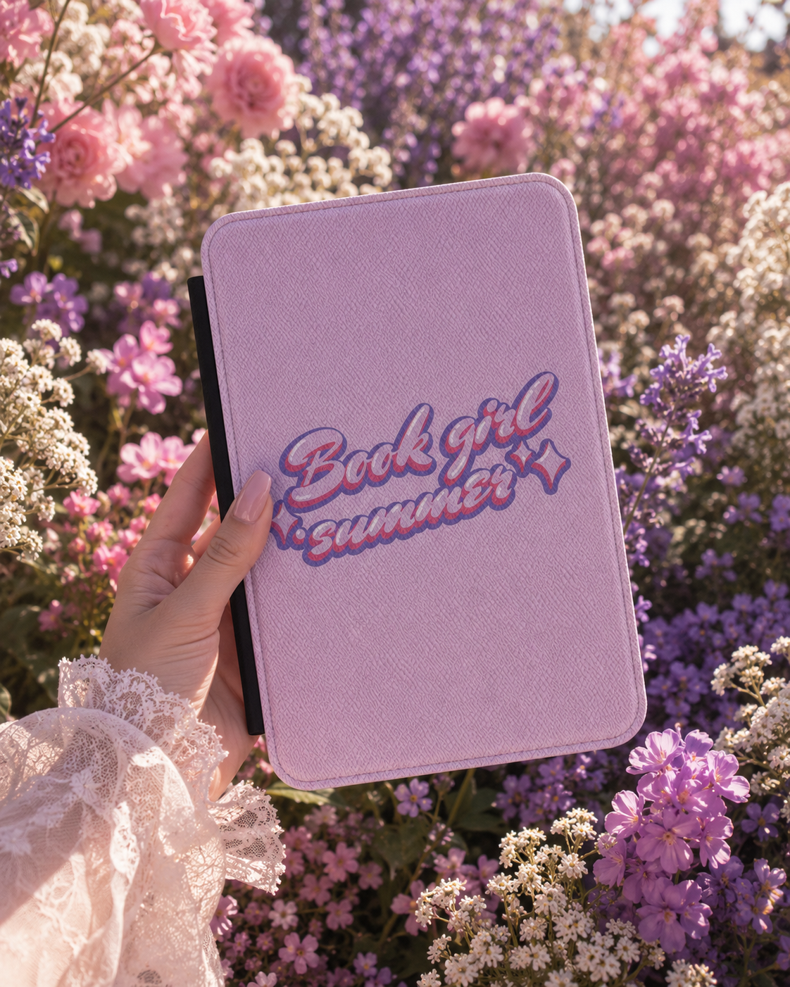 Close-up of Book Girl Summer Saffiano Kindle case