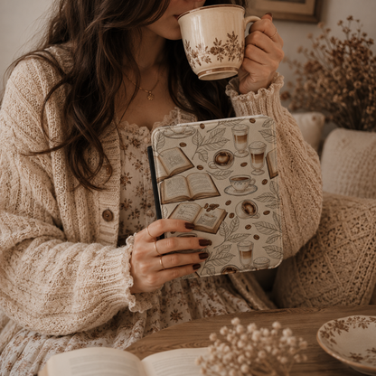 Close-up of Books and Coffee Saffiano Kindle case