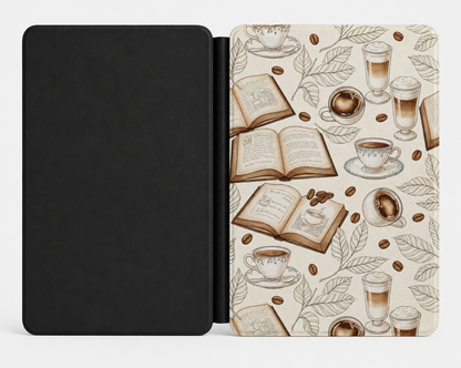 Books and Coffee Kindle case front cover — books and coffee print