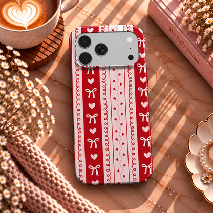 Bows & Hearts Stripe phone case – MagSafe iPhone case, lifestyle photo