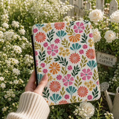Close-up of Bright Folk Floral Saffiano Kindle case