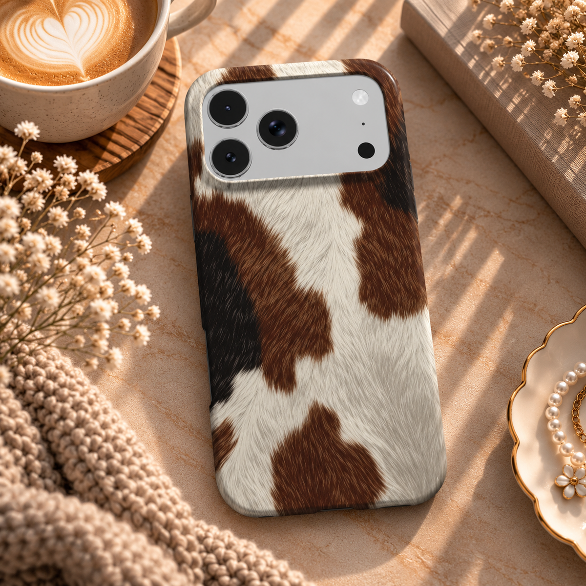 Brown Cowhide phone case – MagSafe iPhone case, lifestyle photo