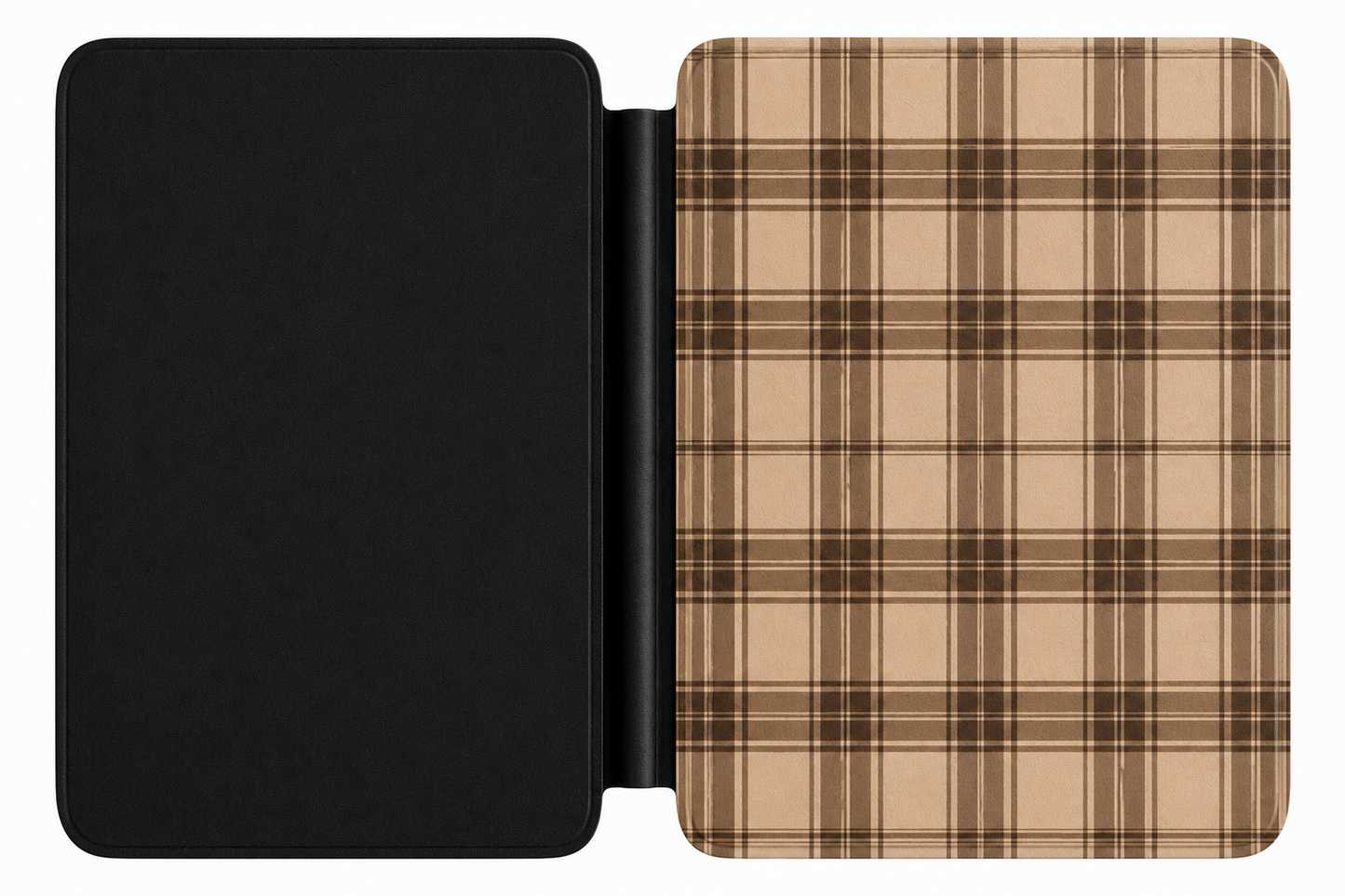 Brown Tartan Kindle case front cover — brown tartan plaid print
