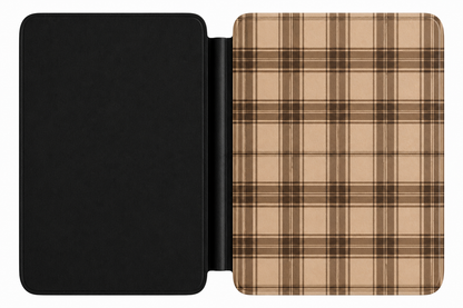 Brown Tartan Kindle case front cover — brown tartan plaid print