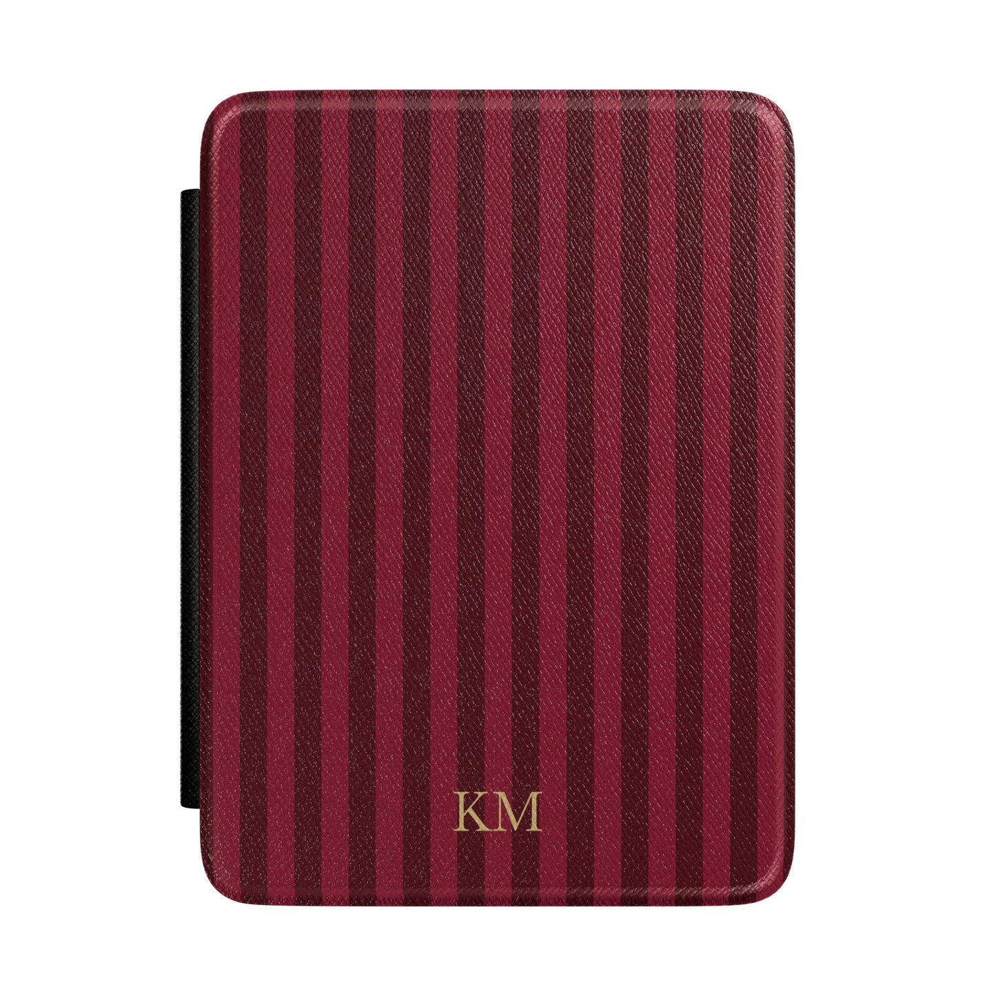Burgundy pinstripe Kindle Paperwhite case with debossed initials — Maison Noir personalized gift for her