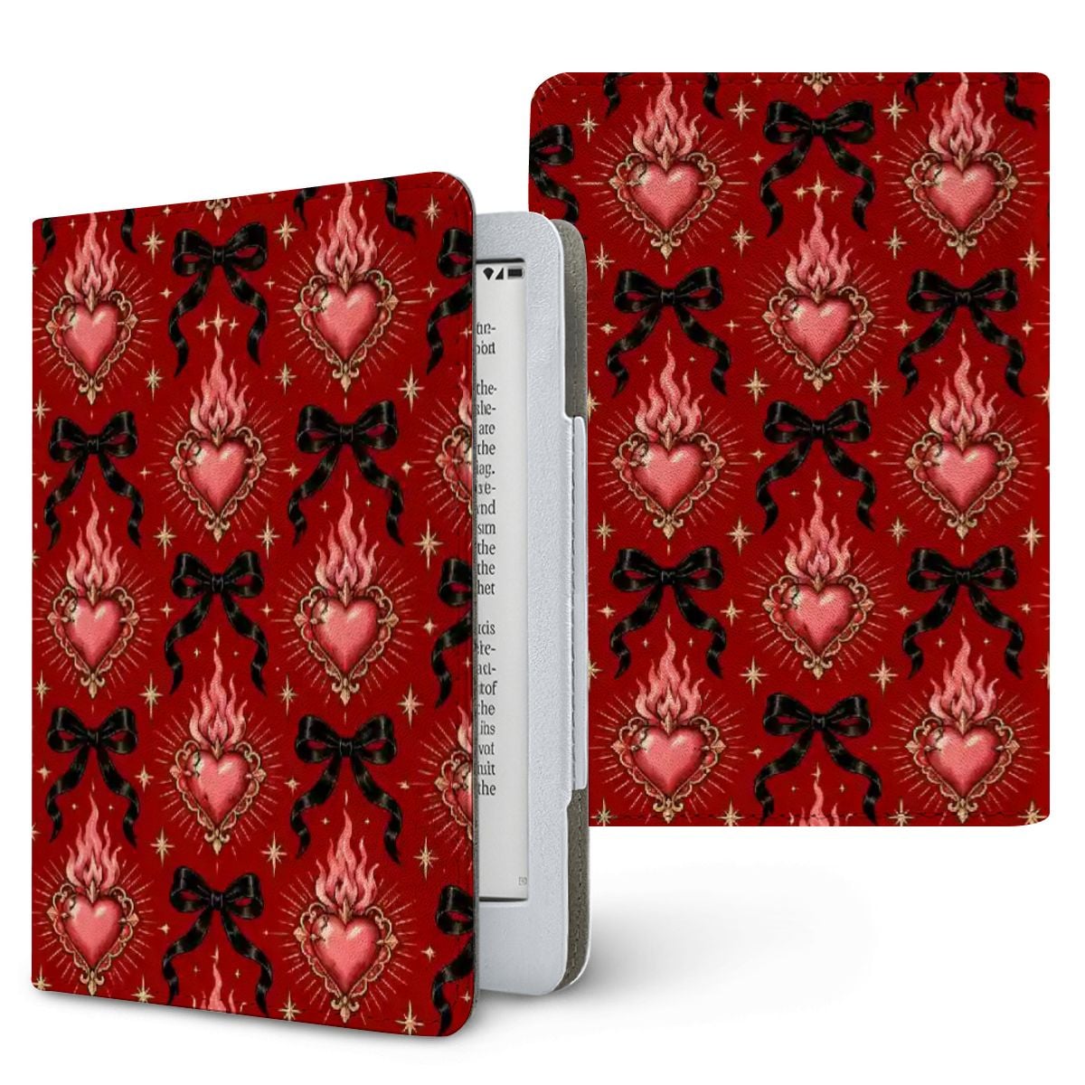 Burning Hearts & Bows Kindle case, printed front and back, fits Kindle Paperwhite 6.8 and 7 inch and Colorsoft