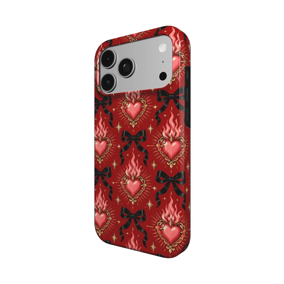 Burning Hearts & Bows phone case – MagSafe iPhone case, detail view