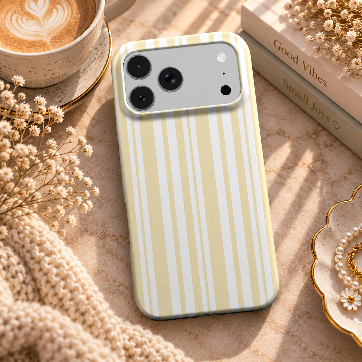 Butter Ticking Stripe phone case – MagSafe iPhone case, lifestyle photo