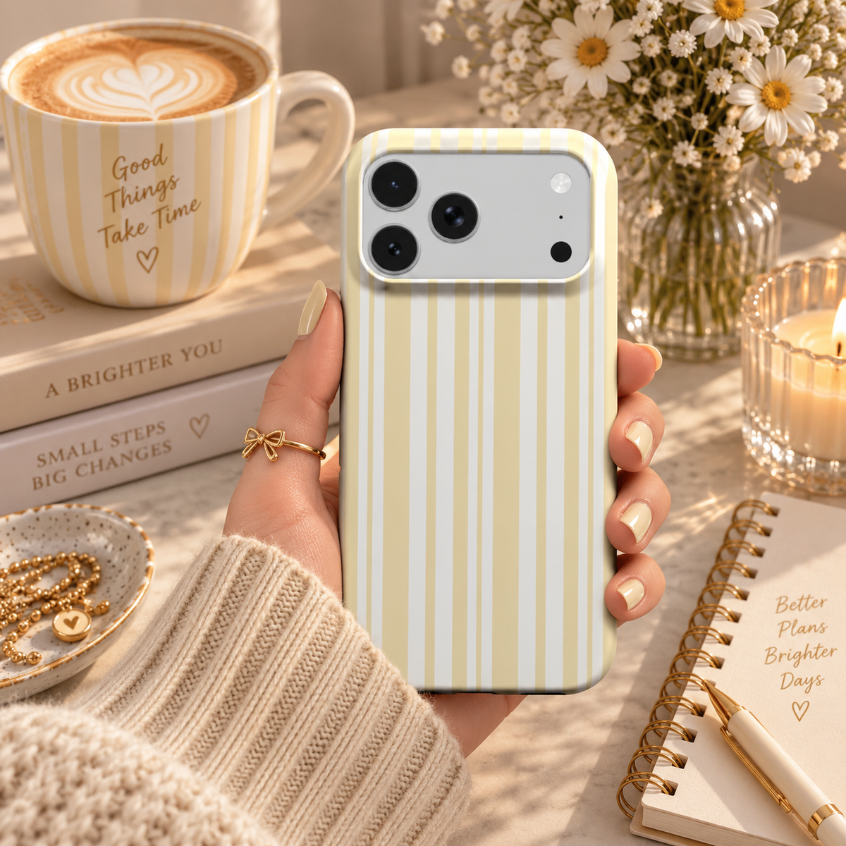 Butter Ticking Stripe phone case – MagSafe iPhone case, styled photo