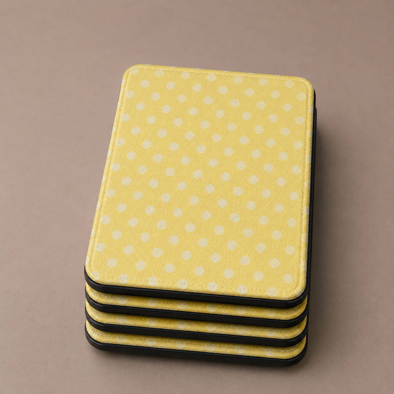 Butter yellow polka dot Kindle case front cover close-up — Quiet Bookish cream dots