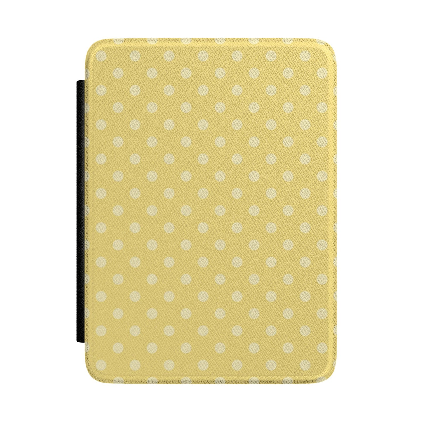 Soft butter yellow Kindle Paperwhite case with cream polka dots front cover — Quiet Bookish gift