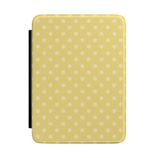 Soft butter yellow Kindle Paperwhite case with cream polka dots front cover — Quiet Bookish gift