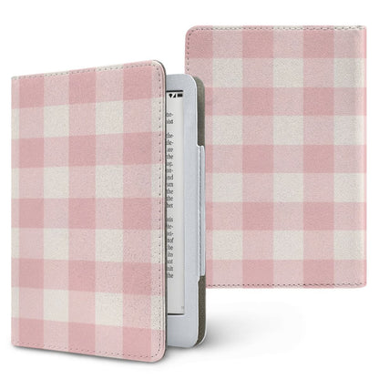 Pink Cottage Gingham Kindle case, printed front and back, fits Kindle Paperwhite 6.8 and 7 inch and Colorsoft