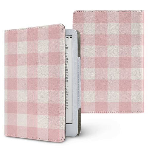 Pink Cottage Gingham Kindle case, printed front and back, fits Kindle Paperwhite 6.8 and 7 inch and Colorsoft