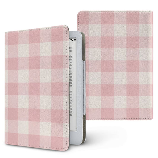 Pink Cottage Gingham Kindle case, printed front and back, fits Kindle Paperwhite 6.8 and 7 inch and Colorsoft