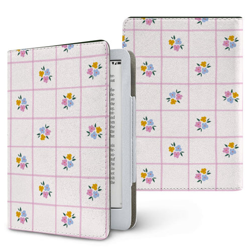 Ditsy Floral Check Kindle case — blush floral, printed front and back