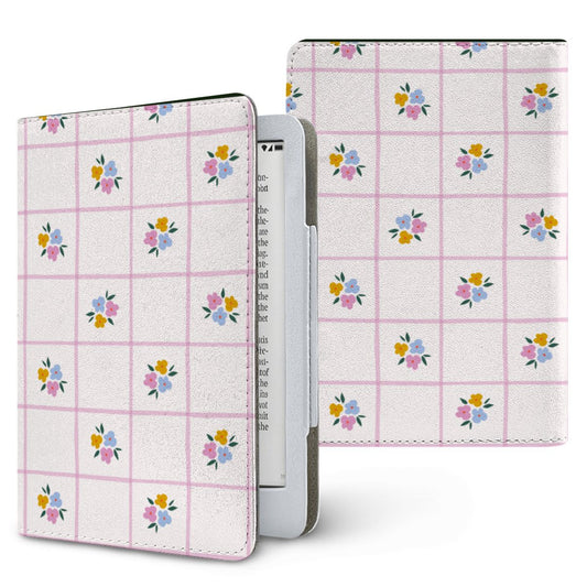 Ditsy Floral Check Kindle case — blush floral, printed front and back