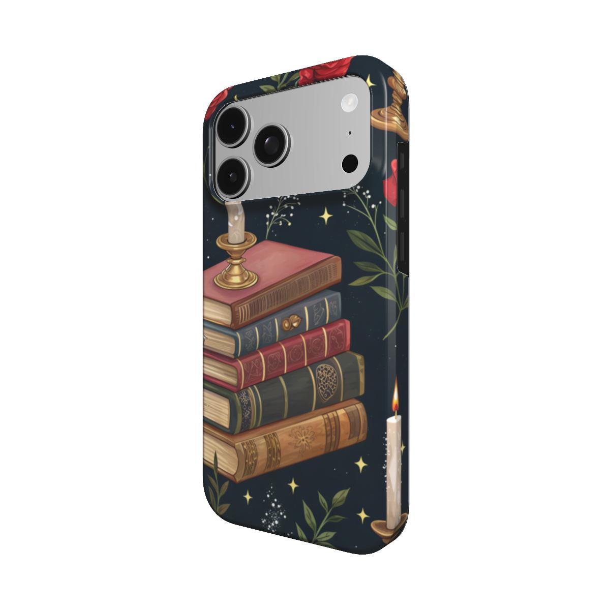 Candlelit Library phone case – MagSafe iPhone case, angled view